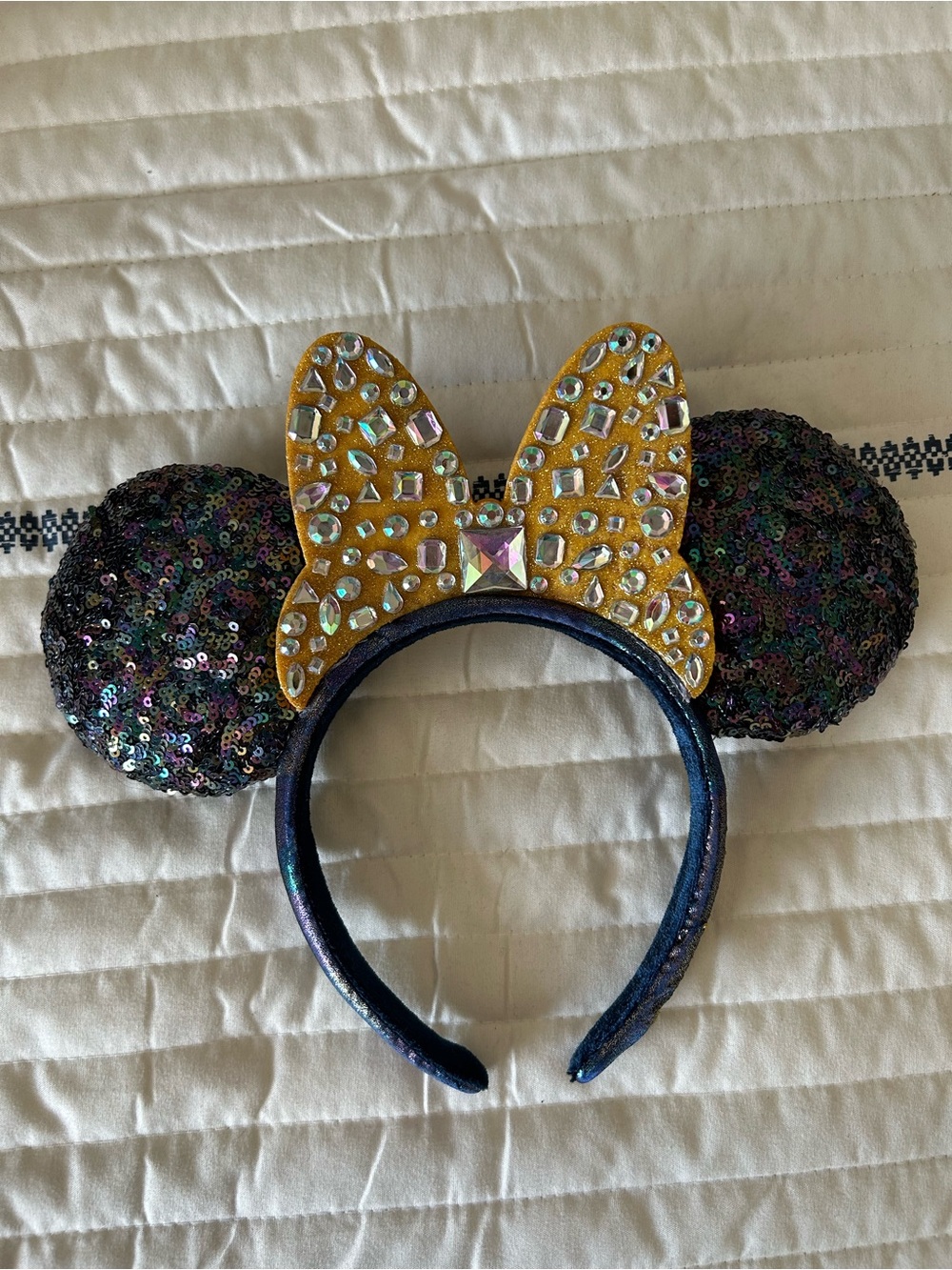 Sequin Minnie-Style Headband with Gold Jeweled Bow - Kids Accessories